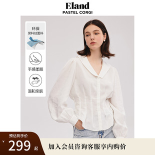 女翻领泡泡袖 衬衫 天丝莱赛尔＋亚麻 轻薄甜美 Eland衣恋长袖