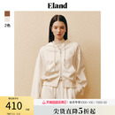 宽松连帽套头前胸刺绣抽绳上衣 Eland衣恋卫衣女美拉德短款