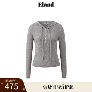 薄冬款 31%绵羊毛 Eland衣恋毛衣女简约抽条修身 显瘦连帽衫