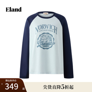 上衣2025秋季 印花长袖 100%棉 新款 Eland衣恋T恤女时尚