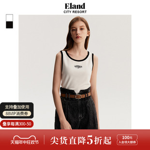 圆领背心上衣 Eland衣恋背心女马甲夏季 刺绣印花无袖