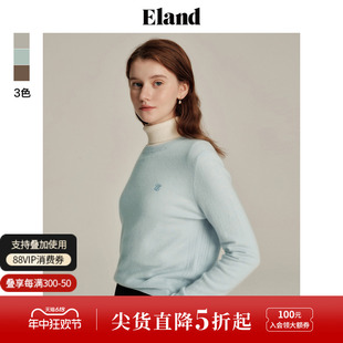 套头前胸刺绣上衣 Eland衣恋毛衣女羊毛绒混纺美拉德中短款