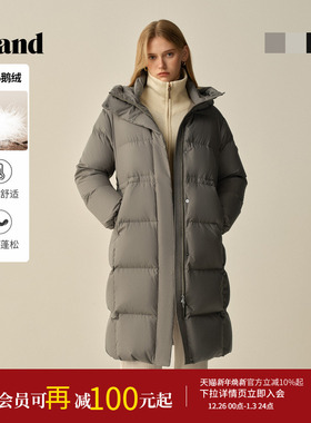 【鹅绒】Eland衣恋羽绒服女中长连帽极寒浴袍式鹅绒外套2025冬新