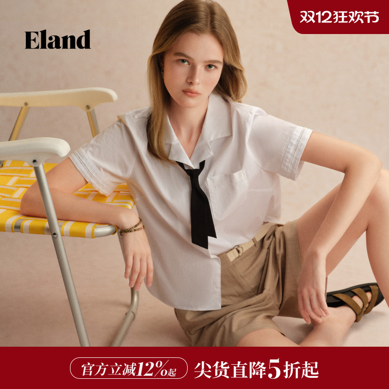 ELAND衬衫古巴领袖口蕾丝短袖