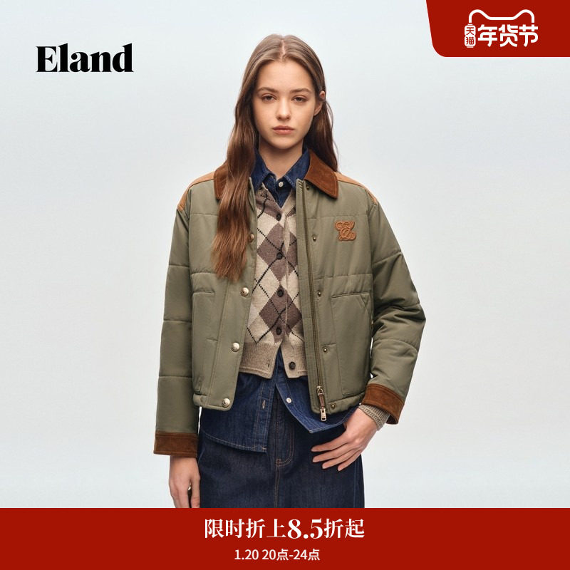 Eland衣恋棉衣女翻领长袖大口袋通勤棉服外套2026春季新款,女装/女士精品,棉衣/棉服,淘宝优惠券,粉丝福利购,淘宝优惠卷