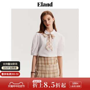 蝴蝶结学院风上衣夏季 t恤女翻领泡泡袖 Eland衣恋短袖