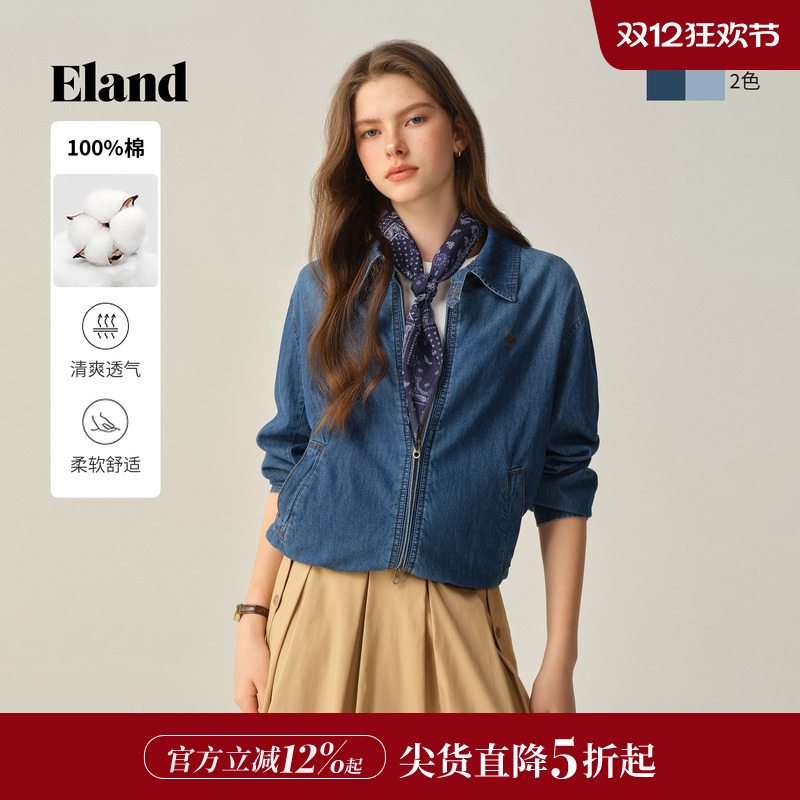 ELAND短外套纯棉拉链牛仔