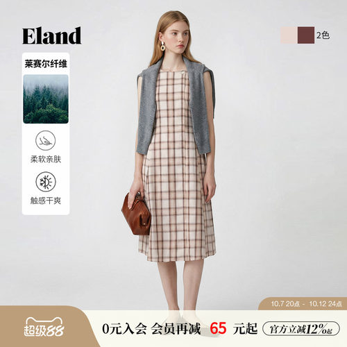 ELAND连衣裙女无袖收腰格纹