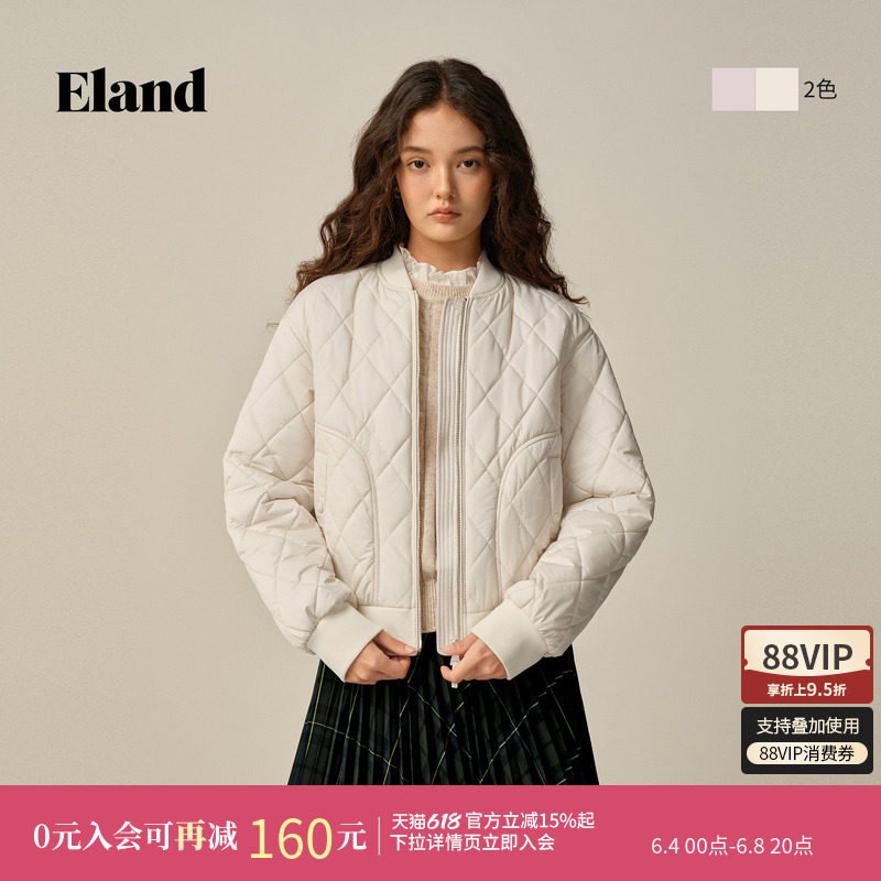 Eland衣恋棉服女时尚简约短款拉链外套冬季新款