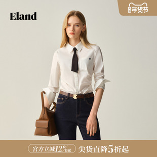 【小蛮腰】Eland衣恋衬衫女短款棉质翻领通勤上衣2026春季新款
