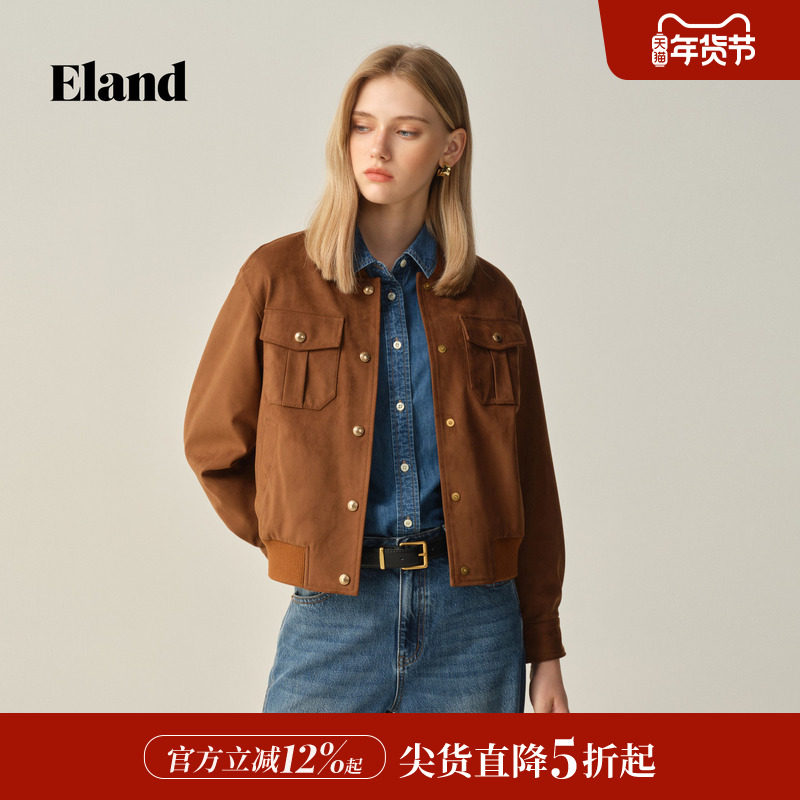 Eland衣恋仿皮皮衣女休闲运动单排扣外套2025冬季新款,女装/女士精品,皮衣,淘宝优惠券,粉丝福利购,淘宝优惠卷
