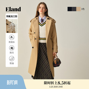新款 Eland衣恋风衣女英伦风双排扣外套冬季 特氟龙三防