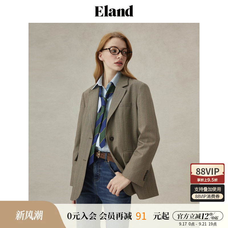 Eland衣恋西装女领口粘衬单排扣直筒显瘦通勤西服外套25春季新款