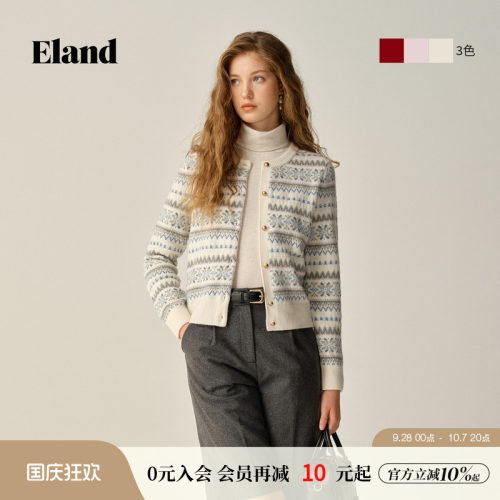 ELAND费尔岛提花圆领针织开衫