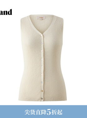 【含亚麻】Eland衣恋马夹女气质领无袖单排扣针织上衣2026夏新款