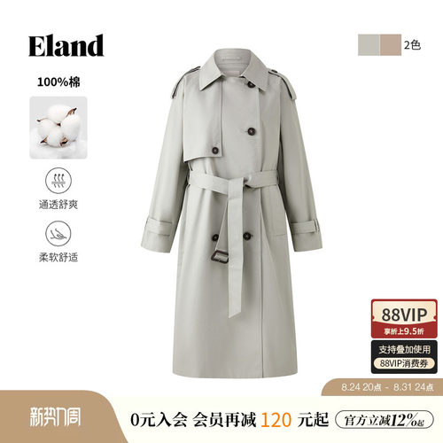ELAND翻领合身长袖风衣