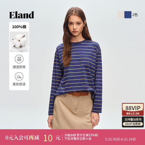 ELAND圆领长袖条纹上衣女