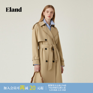翻领双排扣收腰外套冬季 Eland衣恋风衣女长款 新款 100%棉