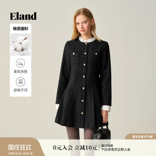 ELAND连衣裙法式小香风荷叶领
