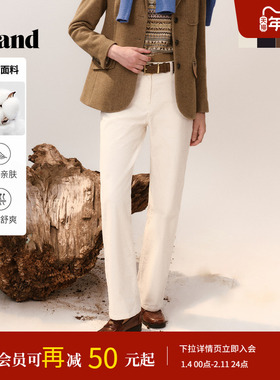 Eland衣恋休闲裤女灯芯绒简约通勤棉质直筒裤2025冬季新款