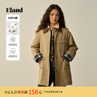 插肩袖 100%棉 Eland衣恋风衣女翻领长袖 新款 通勤外套冬季