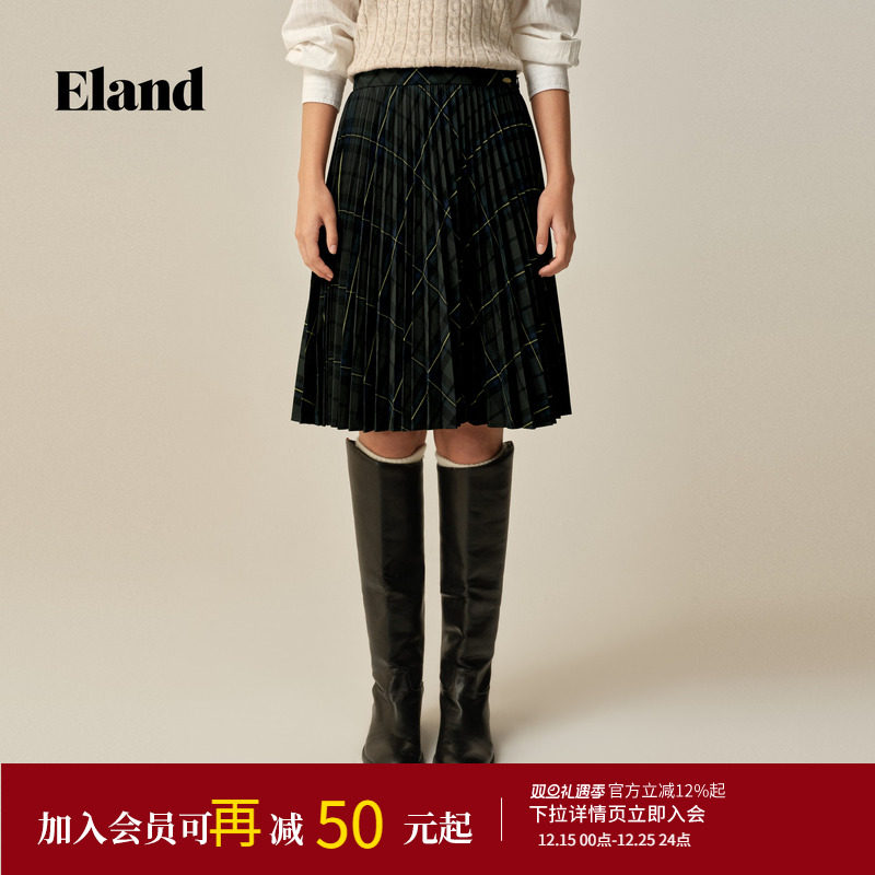 【风琴裙】Eland衣恋半身裙气质收腰百褶裙通勤裙子2025冬季新款