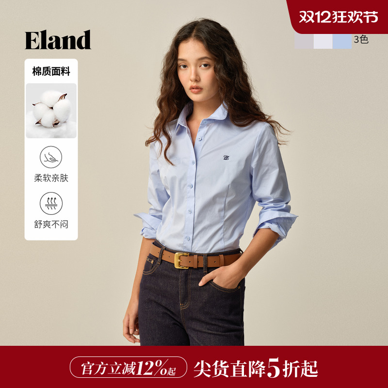 ELAND衬衫棉感翻领单排扣