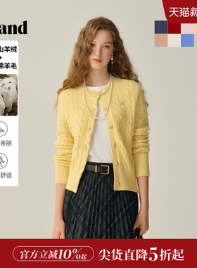 【绒感棉花糖含山羊绒】ELand衣恋毛衣女绞花针织开衫2025秋冬新