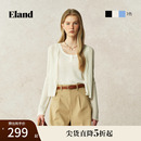 新款 Eland衣恋毛针织衫 2025夏季 女心形领薄款 下摆波浪舒适短开衫