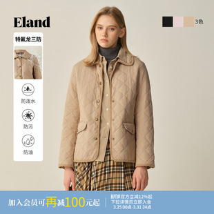 菱格棉服冬季 ELand衣恋翻领棉衣女长袖 新款 特氟龙三防