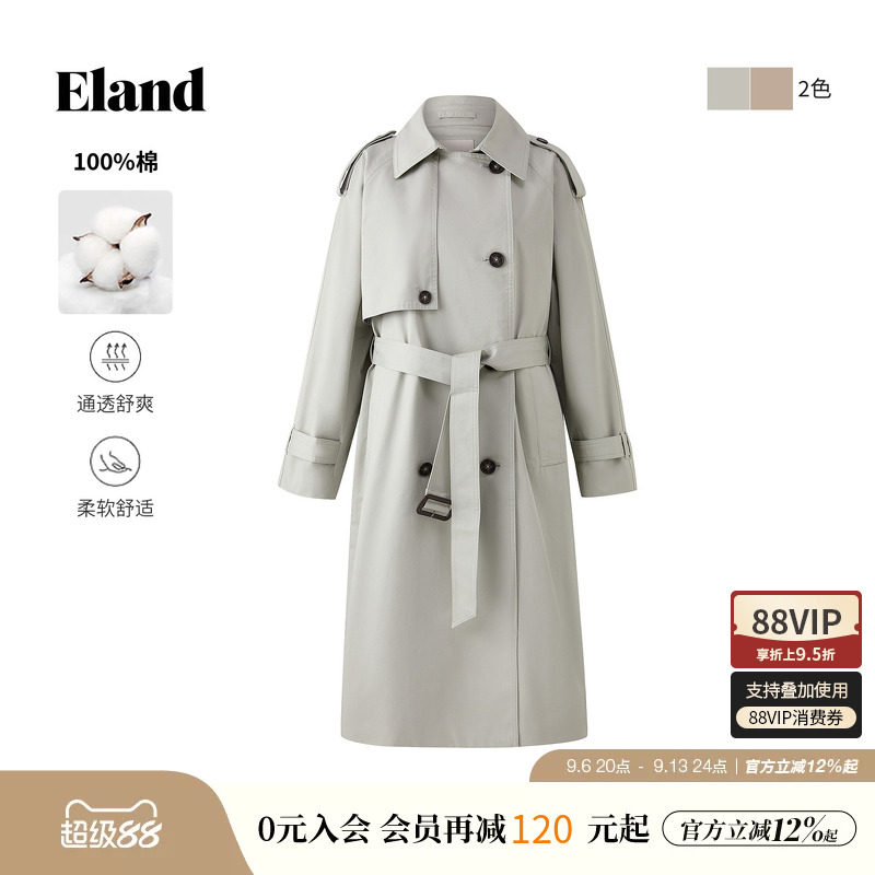 ELAND翻领合身长袖风衣图片