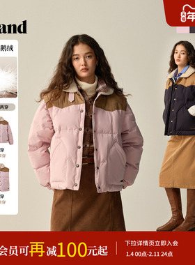 【鹅绒】Eland衣恋羽绒服女工装风可拆袖保暖毛领外套2025冬新款