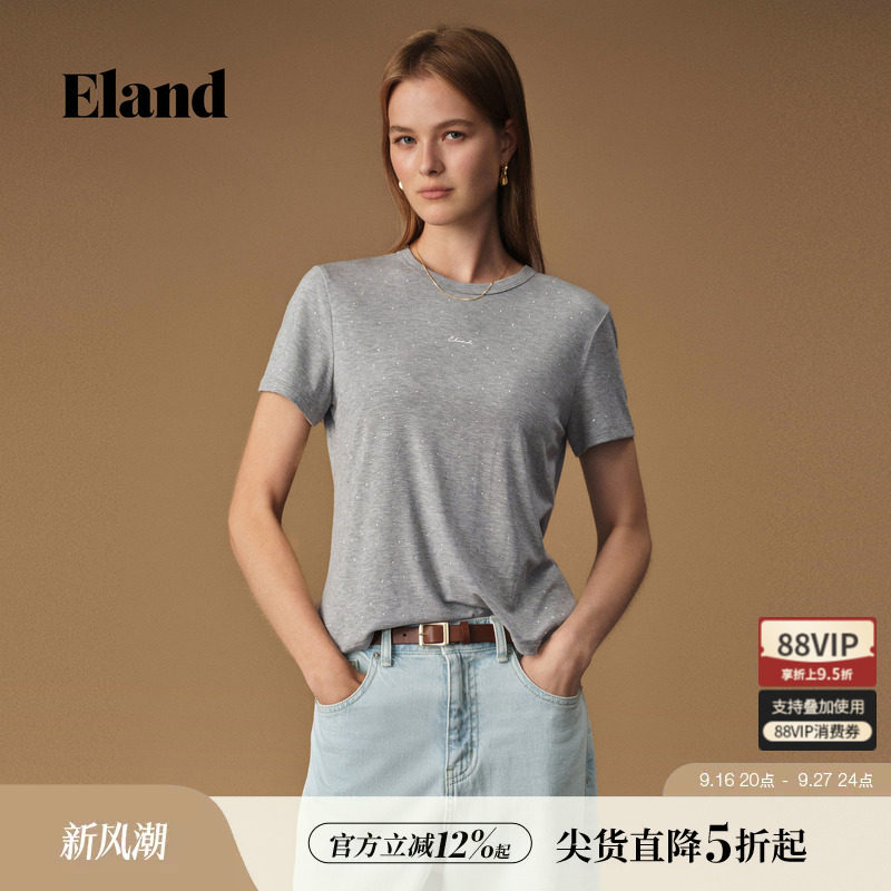 ELAND休闲短袖圆领T恤烫钻图片