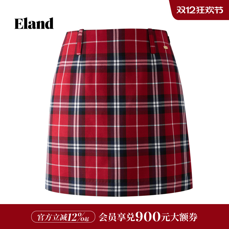 ELAND时尚格纹A字半身裙