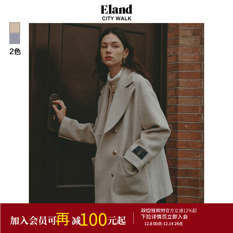 ELAND绵羊毛老钱风毛呢外套