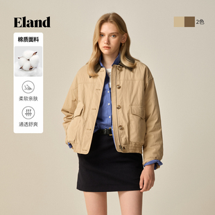 新款 Eland衣恋棉服女复古军工风短款 翻领保暖外套2025冬季