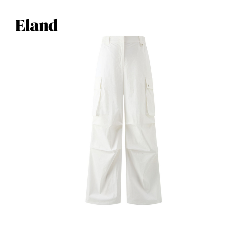 Eland衣恋休闲裤女工装风直筒大贴袋设计运动休闲裤2025夏季新款