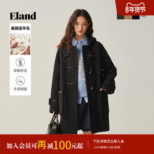 【美丽诺羊毛】Eland衣恋毛呢外套女牛角扣廓形大衣2025冬季新款