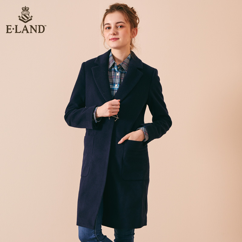ELANDÒÂÁµÅ®×°Çﶬ·ÁìÖг¤¿î´¿É«Ã«ÄØ´óÒÂÍâÌ×Å®EEJW78C03L