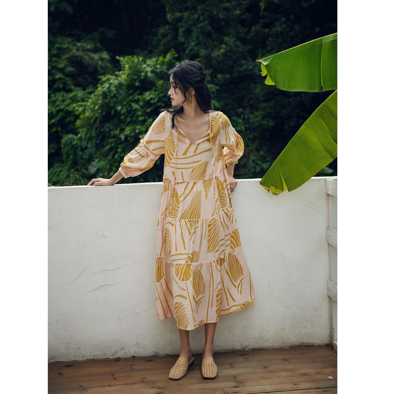 超仙气法式复古风三亚碎花沙滩裙