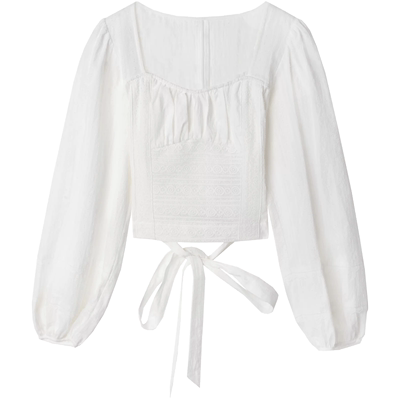 诺比昂修身法式套头长袖棉衬衫