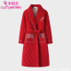 红浴袍浴衣法兰绒 加厚保暖秋冬款 睡衣女冬季 珊瑚绒夹棉睡袍中长款
