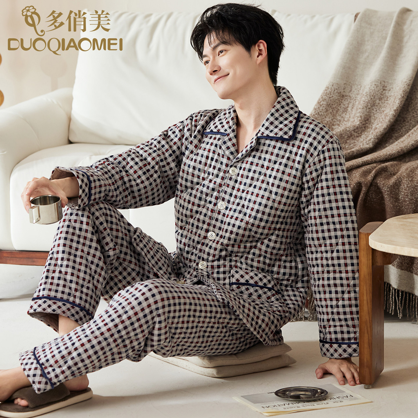 三层夹棉睡衣男士秋冬款纯棉加厚保暖柔软老公中年爸爸家居服套装,女士内衣/男士内衣/家居服,睡衣/家居服套装,淘宝优惠券,粉丝福利购,淘宝优惠卷
