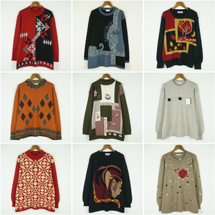 vintage古着日系针织毛衣女复古文艺宽松长袖 套头秋冬保暖羊毛衫