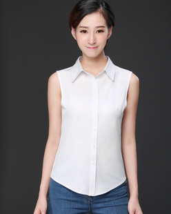 无袖衬衫OL职业衬衣假领子女款修身百搭内搭背心潮白色雪纺打底衫