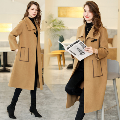 双面羊绒大衣女高端100纯羊毛大牌翻领中长款毛呢外套女大码胖mm