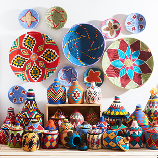 African 北非全手工摩洛哥编织篮编织盘收纳壁饰家居摆件 Baskets