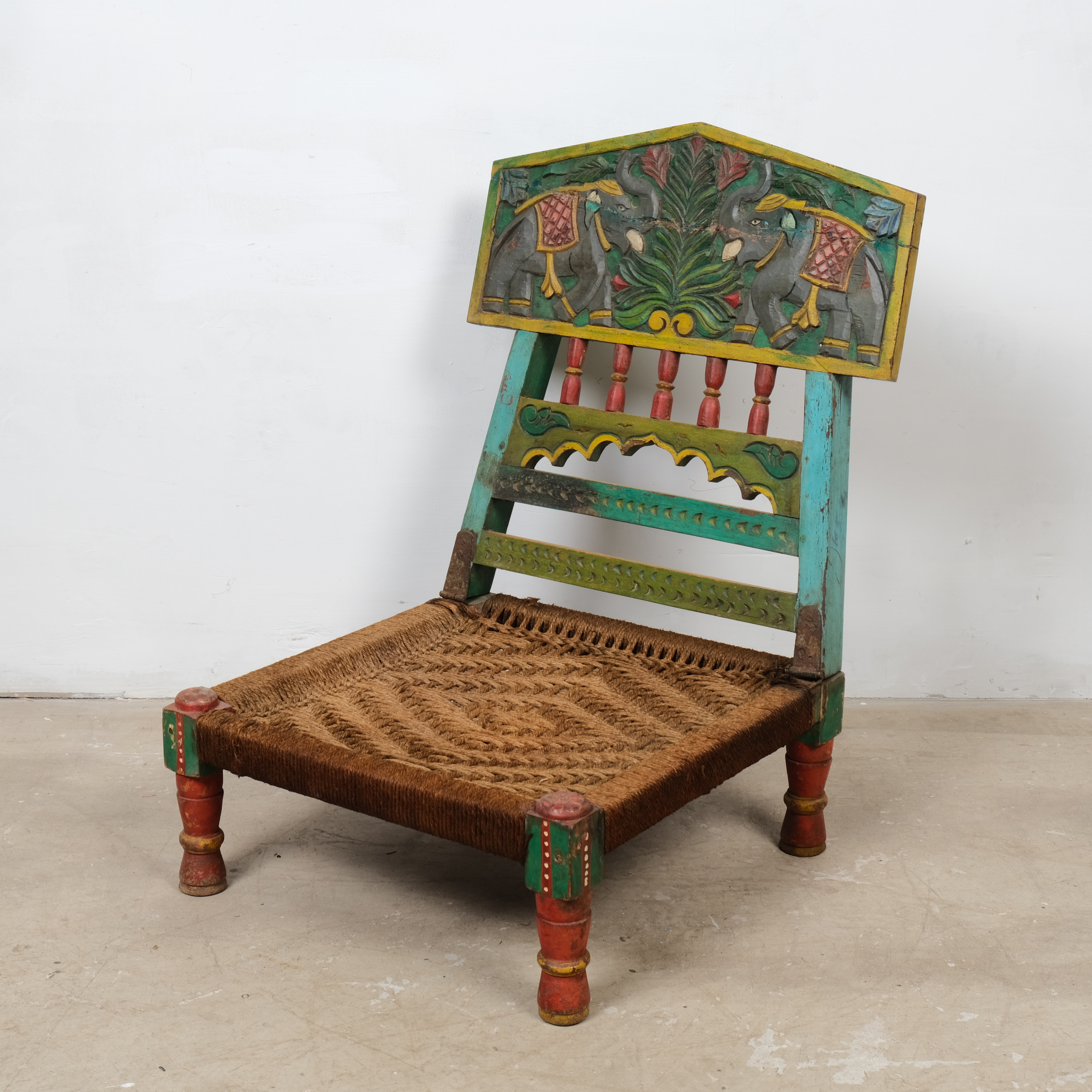 高档彩绘Pida椅矮椅靠背印度进口波西米亚特色编织手工珍藏古董-封面