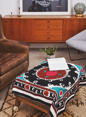 【小号】珍品Suzani 波西米亚经典中亚阿富汗古董刺绣挂毯沙发布