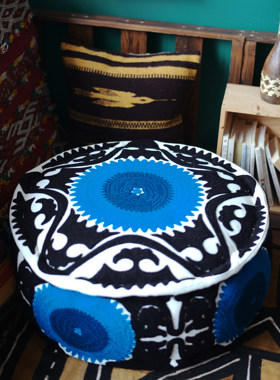 Suzani Pouf 波西米亚经典中亚阿富汗刺绣坐墩套布艺坐垫